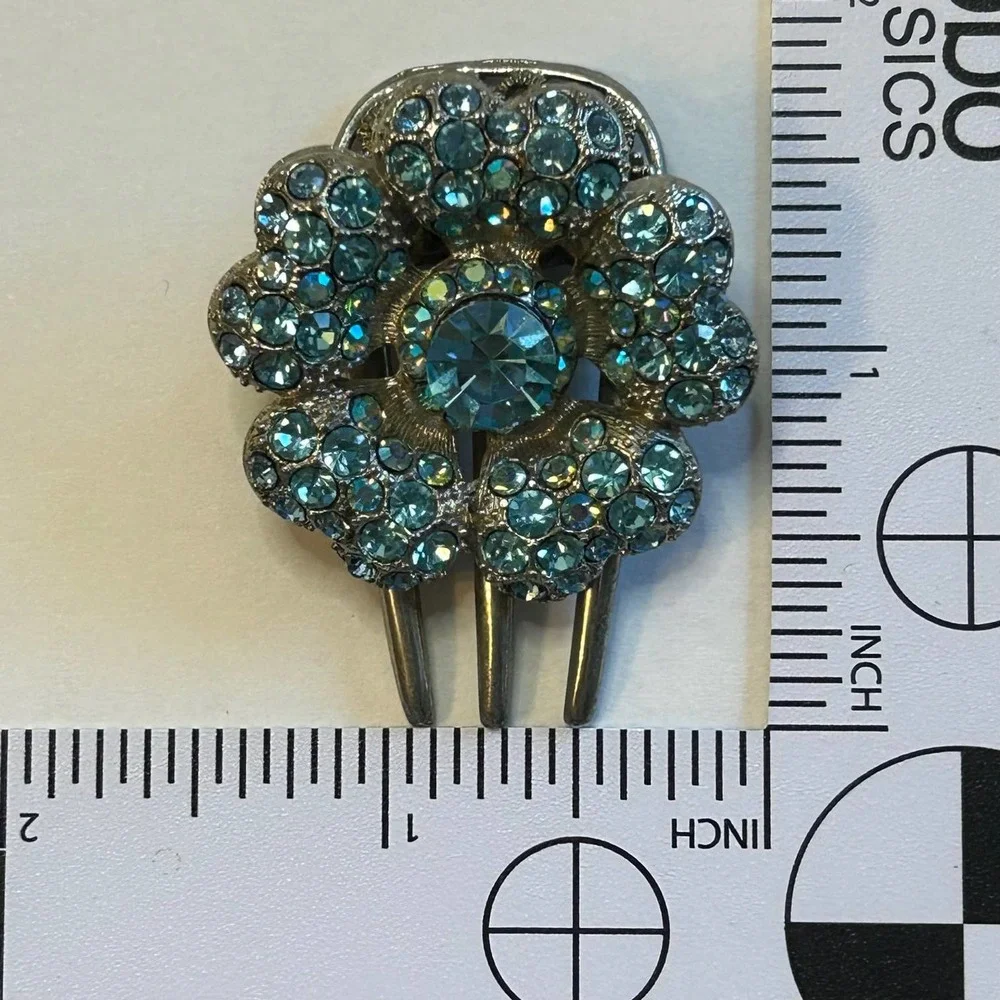 Blue Rhinestone Flower Claw‎ Clip